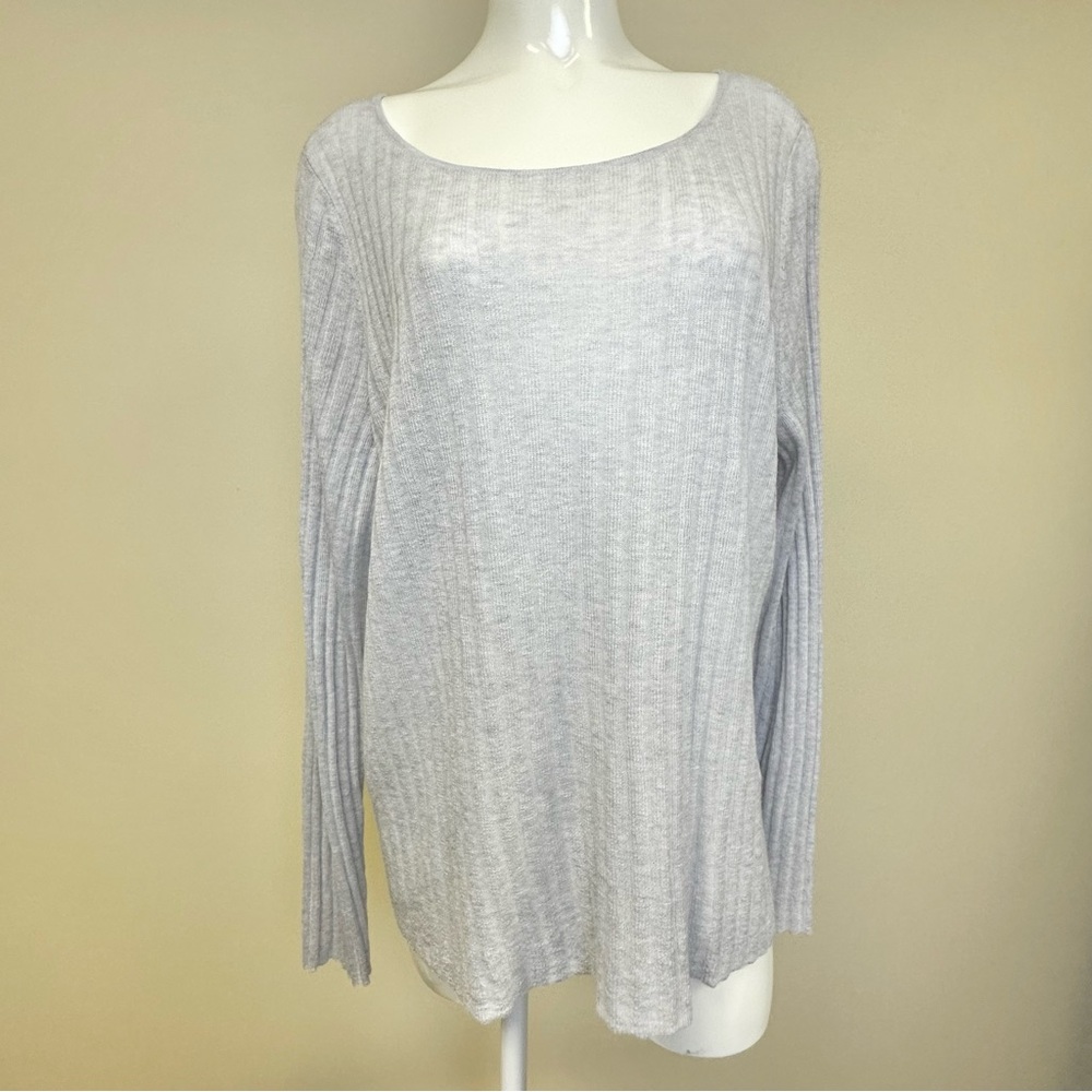 Eileen Fisher Ribbed Grey Blue Tencel Alpaca Wool Blend Lightweight Sweater XL